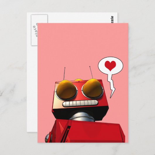 Little Red Robot Liebe Postcard Postkarte (Vorne/Hinten)