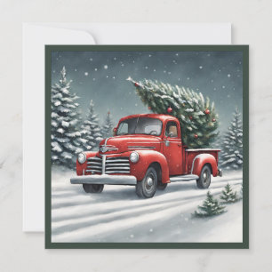 Little Red Truck Hauling Weihnachtsbaum Feiertagskarte