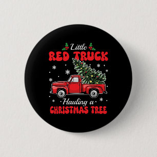 Little Red Trucks Hauling Santa Christmas Tree Par Button