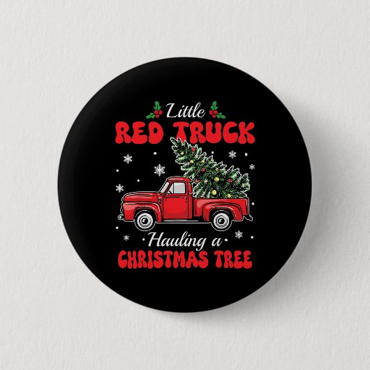 Little Red Trucks Hauling Santa Christmas Tree Par Button (Vorderseite)