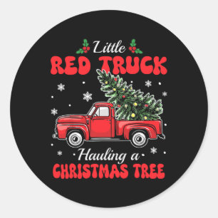 Little Red Trucks Hauling Santa Christmas Tree Par Runder Aufkleber