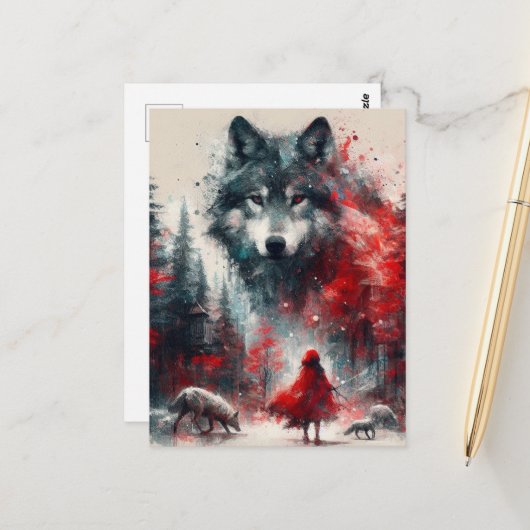 Little Red und ihre Wolf Pack Postkarte (Vorderseite/Rückseite Beispiel)