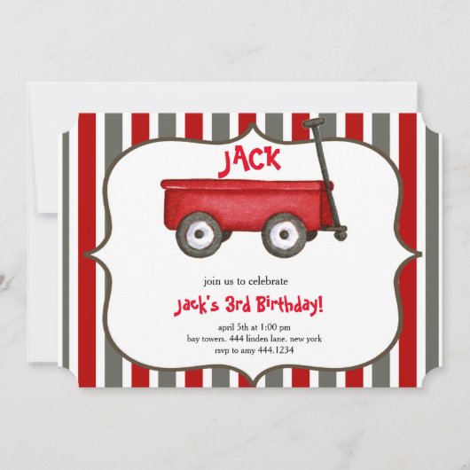Little Red Wagon Boy Einladung zum Geburtstag (Vorderseite)