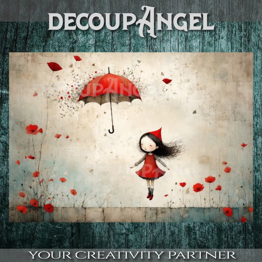 Little Red with Umbrella and Poppies - Decoupage - Seidenpapier