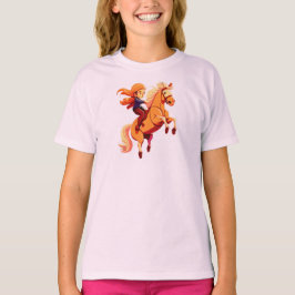 Little Redhead Girl Riding Pony Horse T-Shirt
