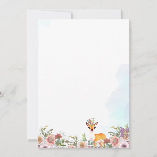 Little Reh, Big Joy Pink Blume Kinderdusche Thema Einladung (Rückseite)