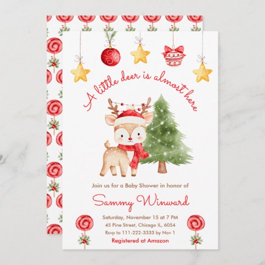 Little Reindeer Christmas Baby Shower Einladung (Vorne/Hinten)