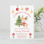 Little Reindeer Christmas Baby Shower Einladung (Stehend Vorderseite)