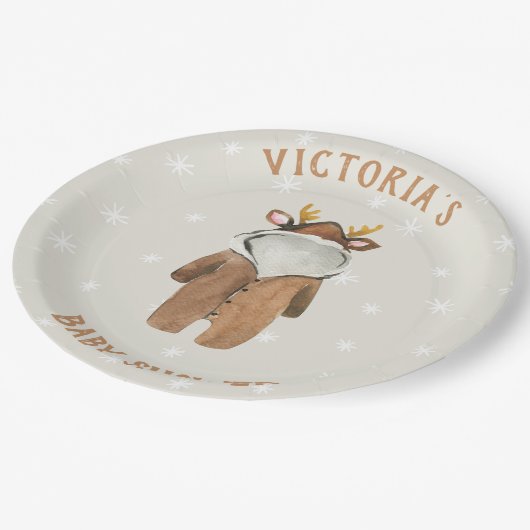 Little Reindeer Christmas Winter Baby Shower Pappteller (Schrägansicht)