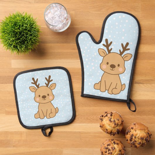 Little Reindeer Ofenhandschuh & Topflappen-Set (Oben Unten)