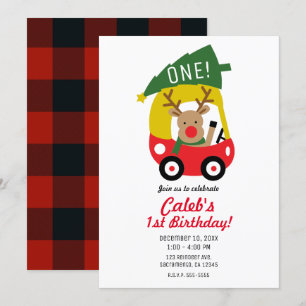 Little Reindeer Red Car Weihnachtsbaum Kinder Part Einladung