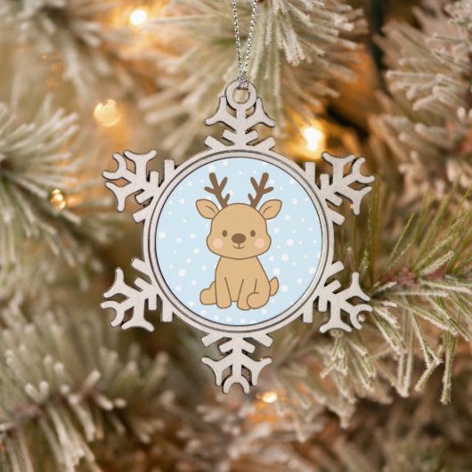 Little Reindeer Schneeflocken Zinn-Ornament (Baum)