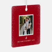 Little Reindeer Simple Snowflakes Foto RED Ornament Aus Metall (Vorderseite Rechts)
