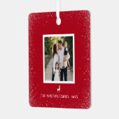 Little Reindeer Simple Snowflakes Foto RED Ornament Aus Metall (Vorderseite links)