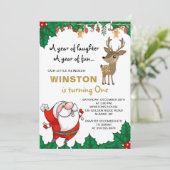 Little Reindeer Weihnachtsfeiertag Geburtstag Einladung (Stehend Vorderseite)
