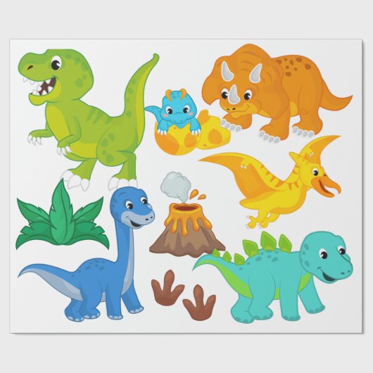 Little Roars Watercolor Baby Dinosaur Geschenkpapier (Flach)
