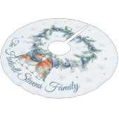 Little Robin Family & Christmas Foliage Polyester Weihnachtsbaumdecke (Schrägansicht)