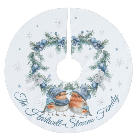 Little Robin Family & Christmas Foliage Polyester Weihnachtsbaumdecke (Vorderseite)