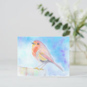 Little Robin Watercolour Painting Postkarte (Stehend Vorderseite)