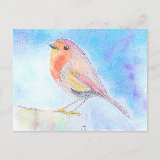 Little Robin Watercolour Painting Postkarte (Vorderseite)