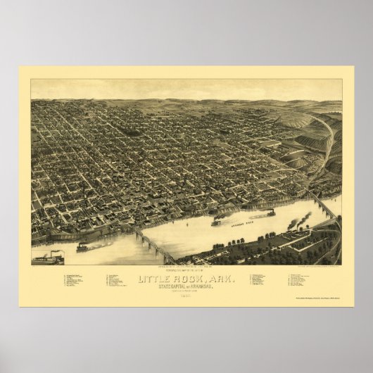 Little Rock, Arkansas Panorama Karte - 1887 Poster (Vorne)
