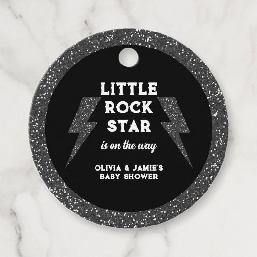 Little Rock Star Black Glitzer Baby Dusche Geschenkanhänger (Vorderseite)