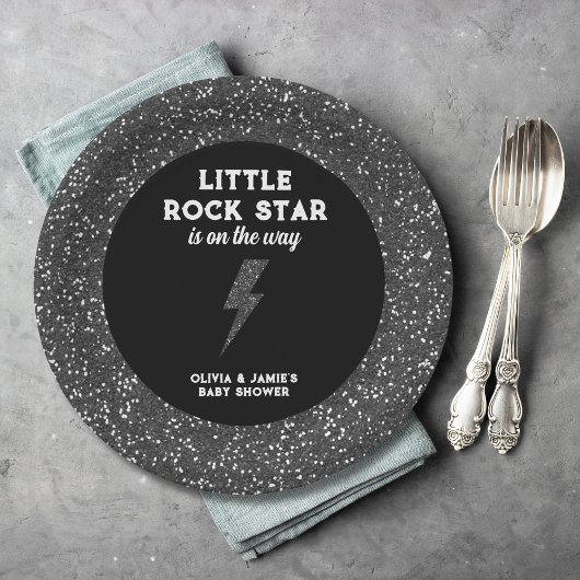 Little Rock Star Black Glitzer Edgy Baby Shower Pappteller