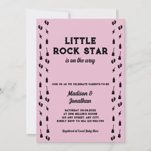 Little Rock Star Gitarre Rock'n'Roll Baby Dusche Einladung (Vorderseite)