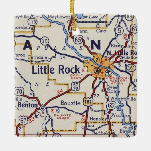 Little Rock Vintag Map Keramikornament (Vorderseite)