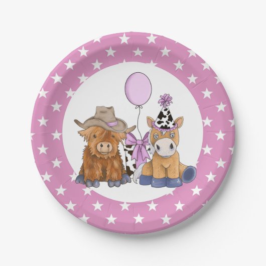 Little Rodeo Birthday Party Tellers - Girl Pappteller (Vorderseite)