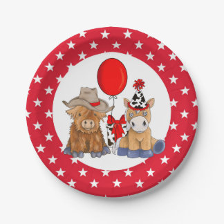 Little Rodeo Birthday Party Tellers - Rote Sterne Pappteller