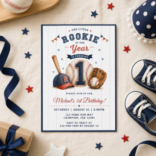 Little Rookie 1. Geburtstag Baseball  Einladung