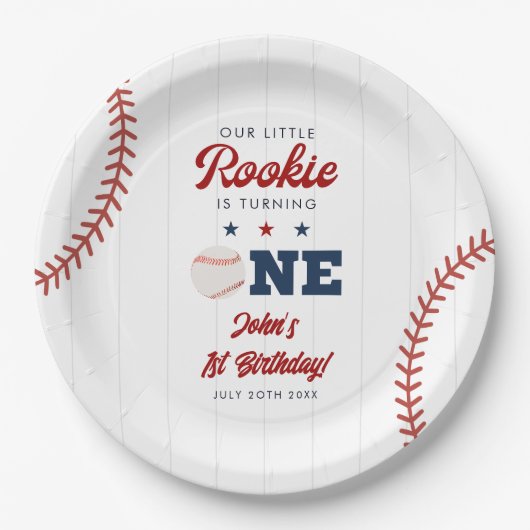 Little Rookie Baseball 1st Birthday Pappteller (Vorderseite)