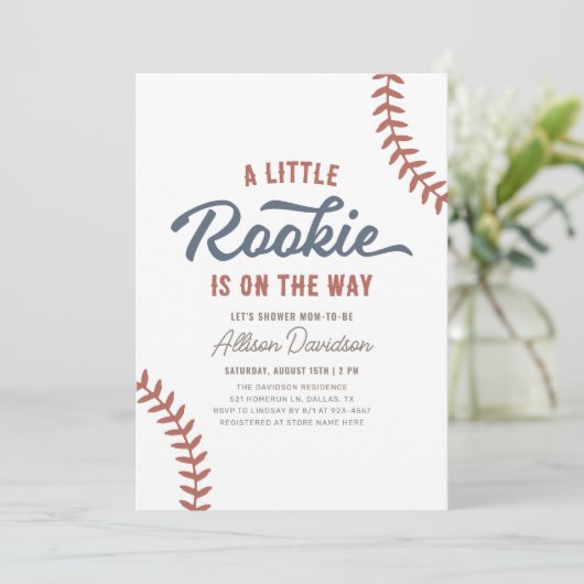 Little Rookie Baseball Baby Dusche Einladung (Stehend Vorderseite)