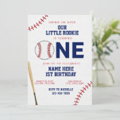 Little Rookie Baseball erster Geburtstag Einladung (Stehend Vorderseite)