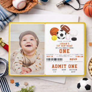 Little Rookie Sports 1. Geburtstag   Spaß mit All- Einladung