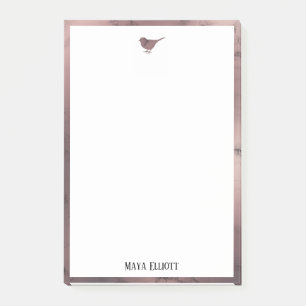 Little Rose Gold Marble Bird & Border on White Post-it Klebezettel