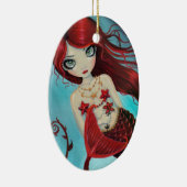 Little Ruby Red Mermaid Fantasy Art Keramikornament (Rechts)