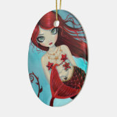 Little Ruby Red Mermaid Fantasy Art Keramikornament (Links)