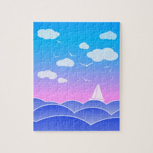Little Sailboat Blue Ocean Seascape Children's Puzzle (Vertikal)