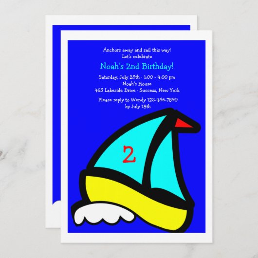 Little Sailboat Geburtstagsparty Einladung (Vorne/Hinten)