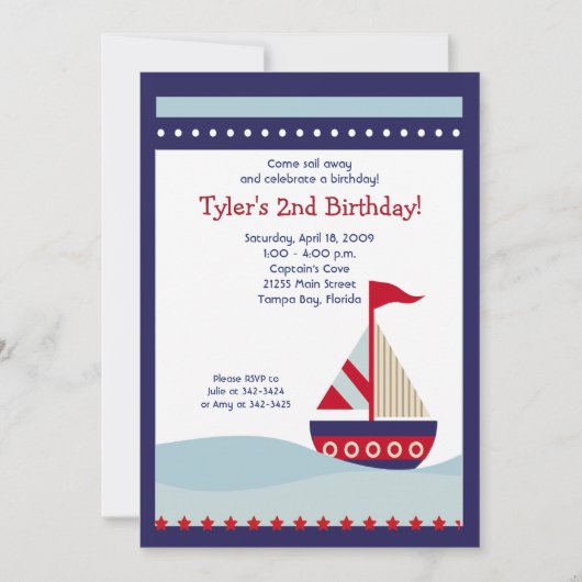 Little Sailboat Navy Boot Nautical Birthday 12x18 Einladung (Vorderseite)
