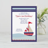 Little Sailboat Navy Boot Nautical Birthday 12x18 Einladung (Stehend Vorderseite)