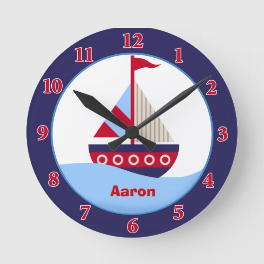 Little Sailboat Personalisiert Wall Clock (Marine) Runde Wanduhr (Vorderseite)