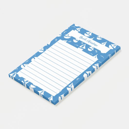 Little Sailboats Muster Blau KUSTOMIZE IT Notepad Post-it Klebezettel (angewinkelt)