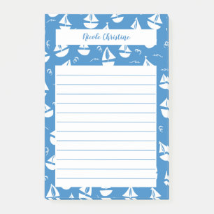 Little Sailboats Muster Blau KUSTOMIZE IT Notepad Post-it Klebezettel