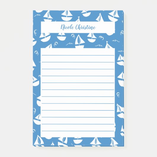 Little Sailboats Muster Blau KUSTOMIZE IT Notepad Post-it Klebezettel (Vorderseite)