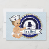 Little Sailor Baby Boy Nautical Baby Shower Einladung (Vorderseite)
