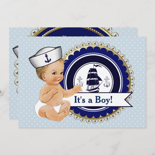Little Sailor Baby Boy Nautical Baby Shower Einladung (Vorne/Hinten)