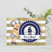 Little Sailor Boy Nautical Baby Shower Einladung (Stehend Vorderseite)